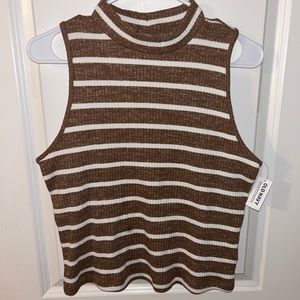 NWT Old Navy mock-neck brown and white stripped tank size L
